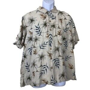 Batik Bay 100% Silk Button Up Shirt Men's Size L Hawaiian Topical Short Sleeve